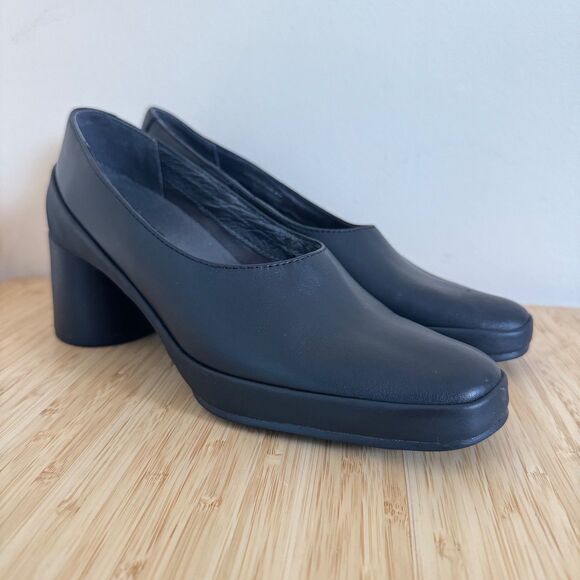 Camper Upright Pumps EU 41 Black Leather Chunky Heels - Picture 2 of 11